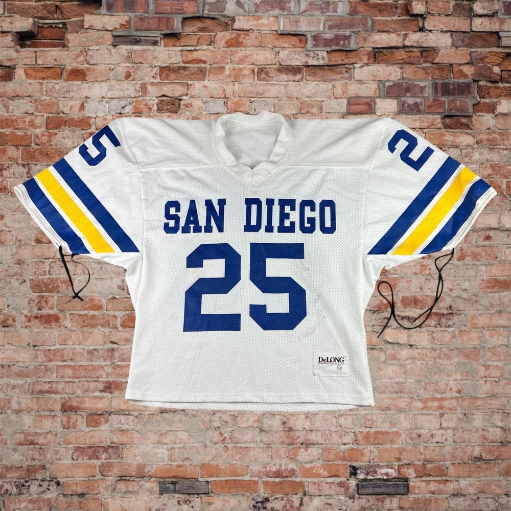 DeLONG Football Jersey Mens 44 White San Diego Chargers Vintage Style Mesh #25